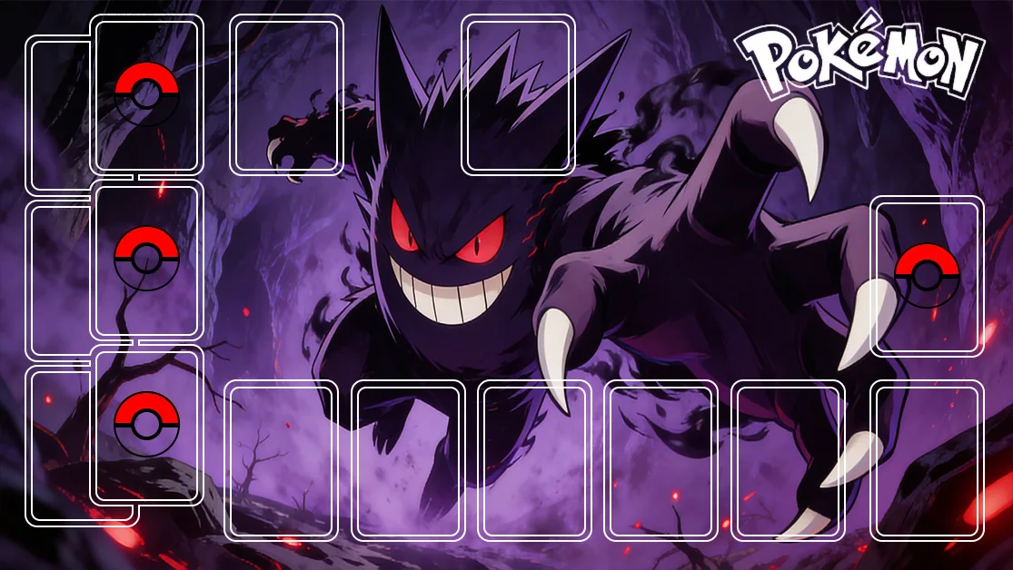 Dark Anime Style TCG Battle Playmat, Full Zoned Card Game Layout, Anti-Slip Rubber Large Gaming Desk Mouse Pad