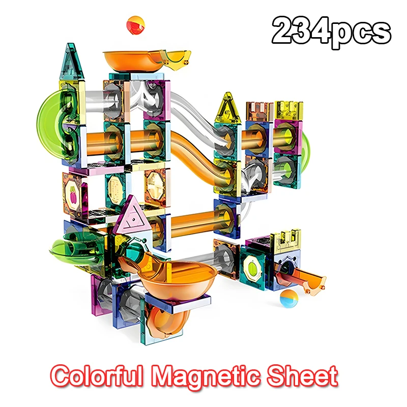 234 قطعة ورقة مغناطيسية ملونة تعليمية للأطفال مع كرة منزلق لبنات بناء الأنابيب المغناطيسية الربط لعبة ألغاز المسار نافذة