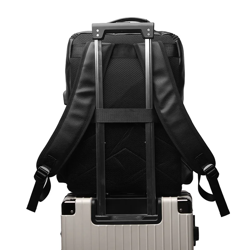 PU Leather Men's Backpack 15.6inch Computer Backpack Business Commuter Travel Backpack with USB Charging Interface Waterproof Large Capacity Student School Bag