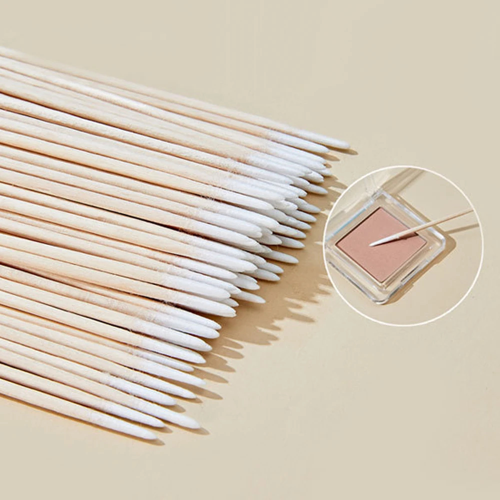 Wholesale 100Pcs Wooden Eyebrow Eyeline Cotton Swab Lip Gloss Pointy Swabs Cleaning Sticks Eyelash Extension Applicators