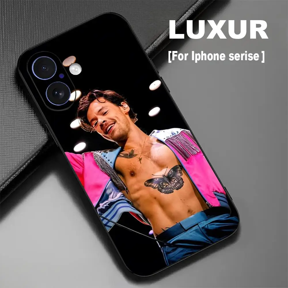 Coque de téléphone Star H-Harry Styles Singer pour iPhone 17 16 15 14 13 12 X XR XS 8 Plus Mini Pro Max, souple, noire, antichoc