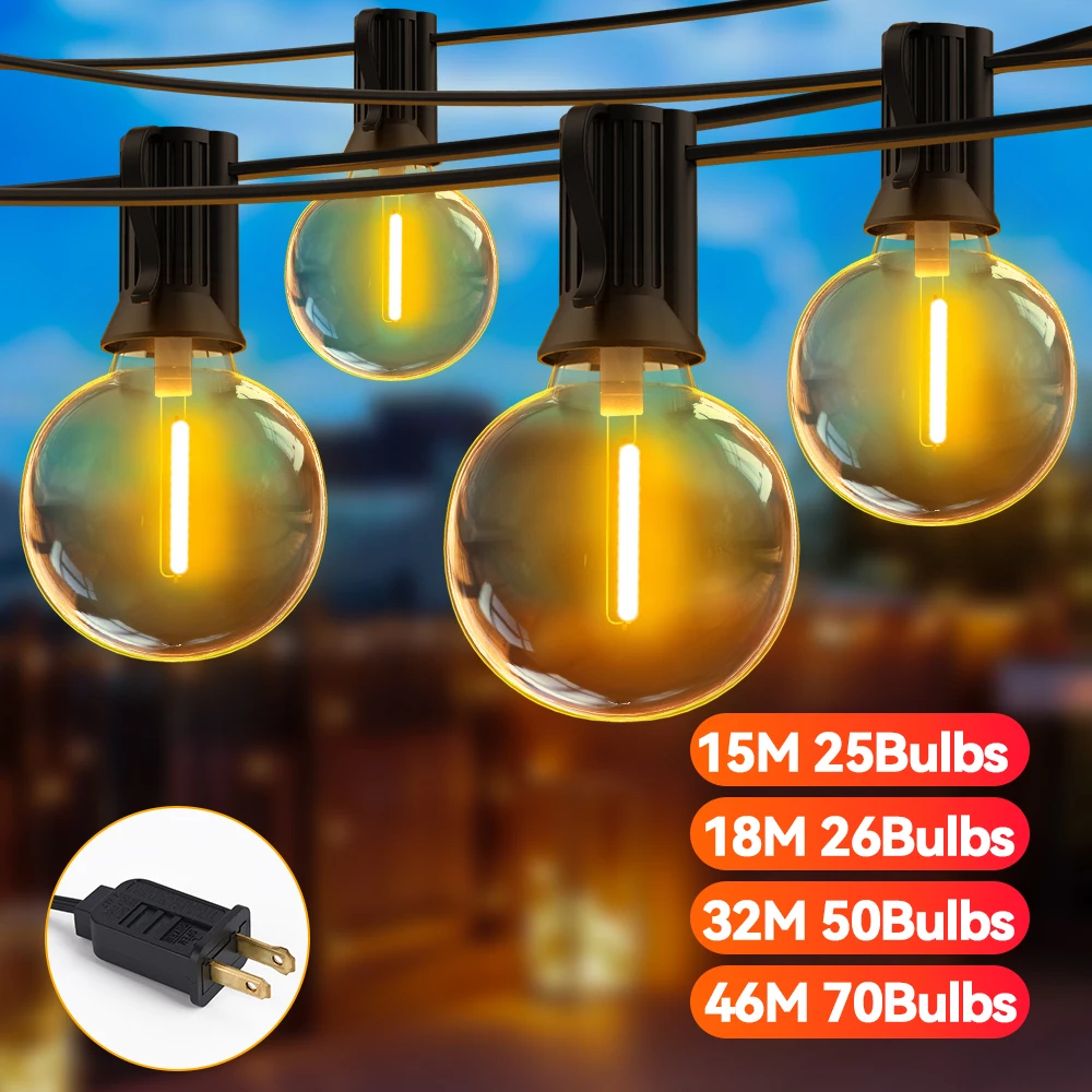 

50FT LED G40 Ball String Lights Waterproof Outdoor Garden Garland String Lights Terrace Garden Pub Christmas Party Decoration