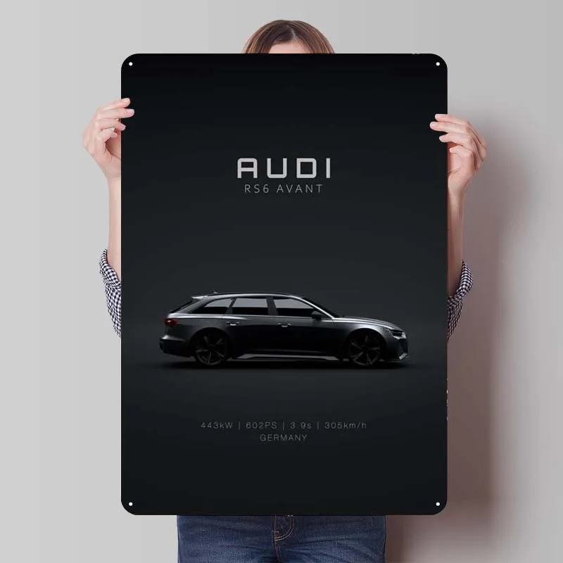 Audi RS6 Avant 2021 Tinplate Sign Car Metal Poster Retro Metal Sign for Garage Wall Art Decoration Interior Home Decor Items