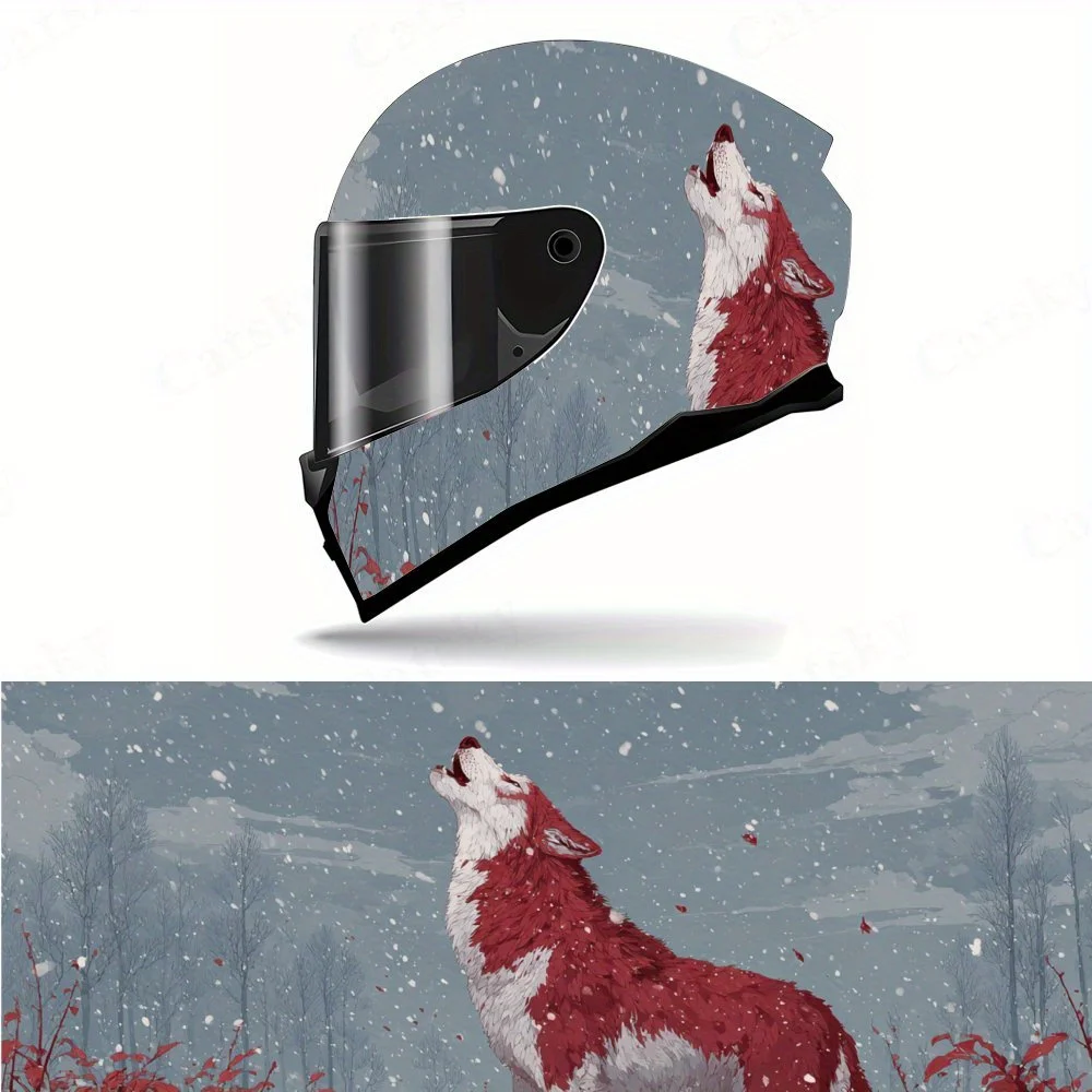

Red and White Wolf - Winter Motorcycle Helmet Protective Sticker, Motorcycle Helmet Exterior Decorative Accessory, Waterproof &