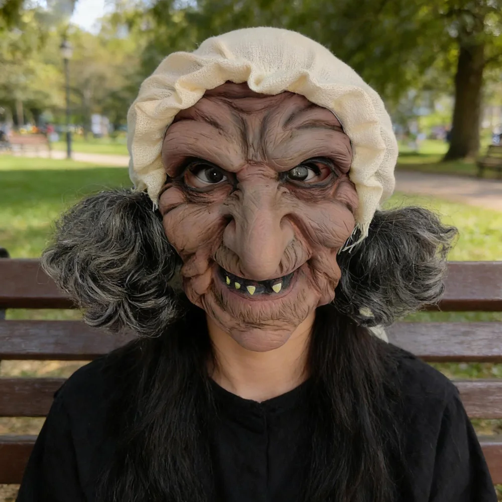 

Witch Face Mask Cosplay Horror Sorceress Old Nana Grandma Latex Helmet Halloween Carnival Dress Up Party Costume Props Gifts