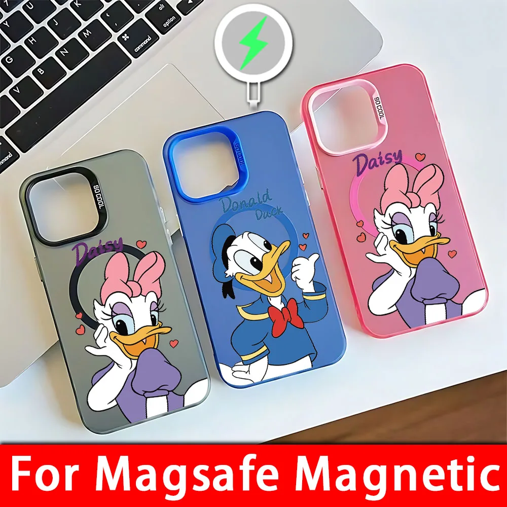 Cute Donald DonaldDuck Magsafe Magnetic Phone Case for IPhone 11 12 13 14 15 Pro Max Plus Creative Border Silver Plated Cover