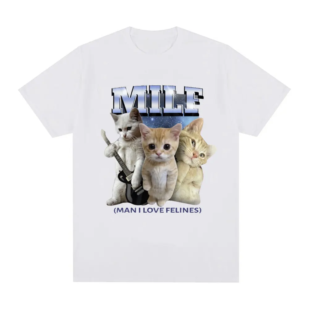 MILF Man I Love Felines T-Shirt Funny El Gato Meme Sad Crying Cat Graphic Short Sleeve T Shirts 100% Cotton Comfort Loose Tees