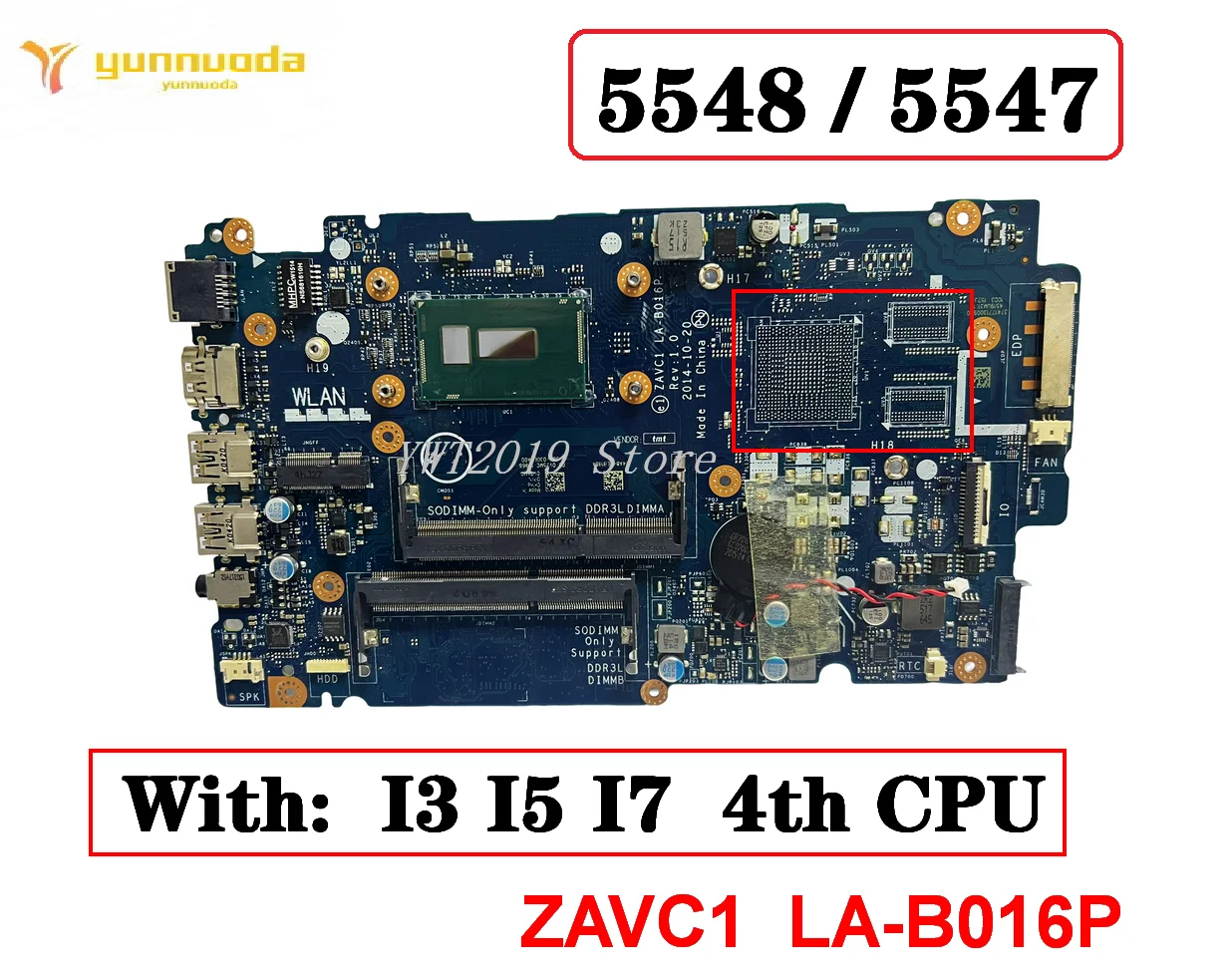 Original For Dell Inspiron 5447 5547 5548 5442 5543 5542 Laptop Motherboard With I3 I5 I7 CPU LA-B012P LA-B016P 100% tested Free