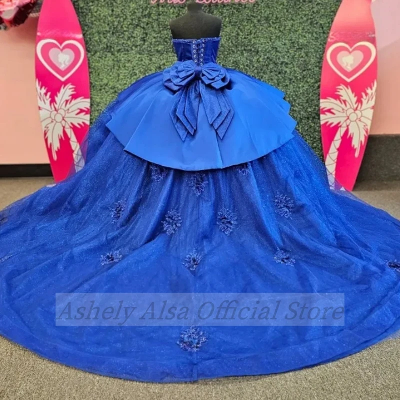 Personalizado azul real quinceanera vestidos querida flor rendas até 15 16 anos meninas baile de formatura vestido de festa de aniversário vx