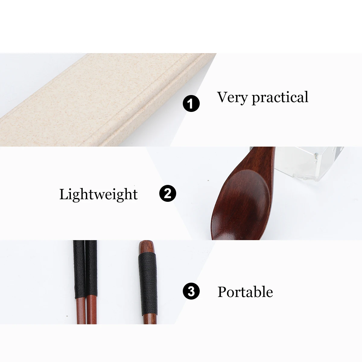 

3 шт., набор деревянных палочек для еды, портативный многоразовый экологически чистый набор столовых приборов, коробка для путешествий, набор столовых приборов для пикника