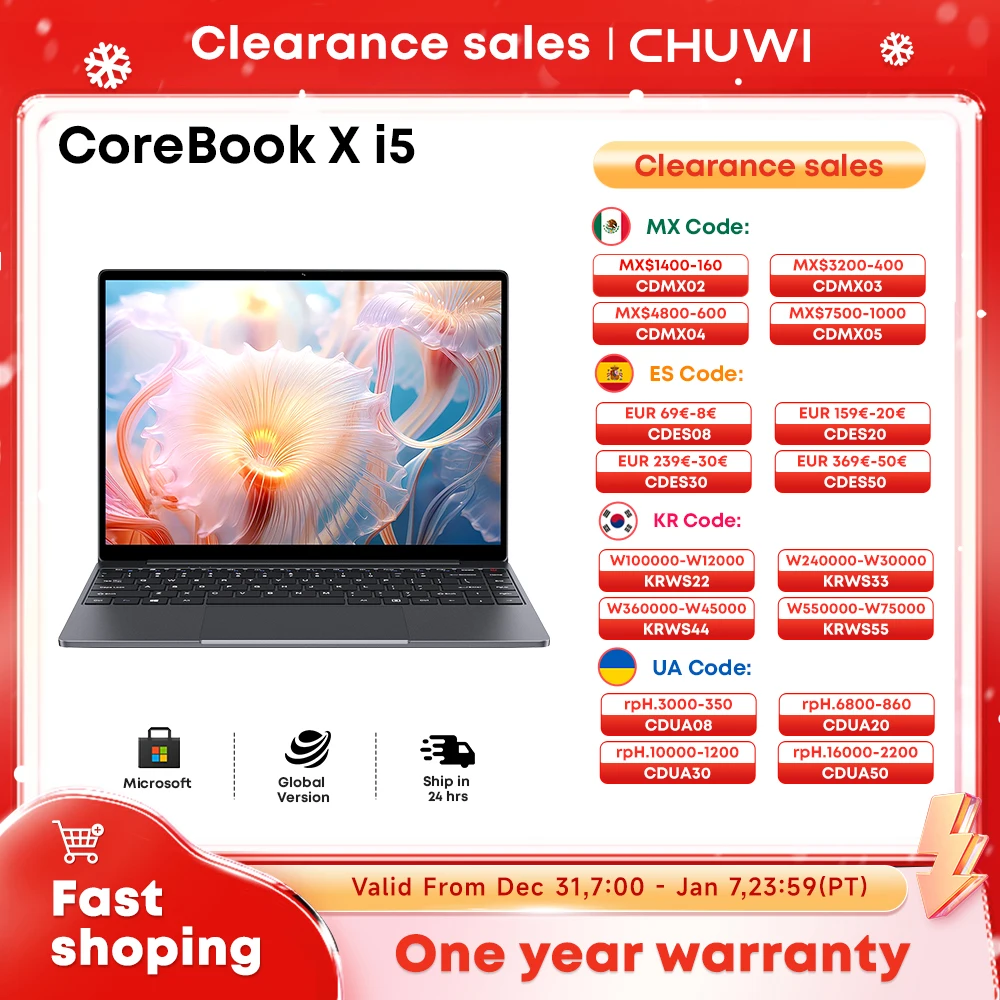 CHUWI CoreBook X Laptop Intel i5-12450H 16GB DDR4 512GB SSD 14 inch FHD 2160 * 1440 Windows 11 Gaming NoteBook 1TB SSD Expand