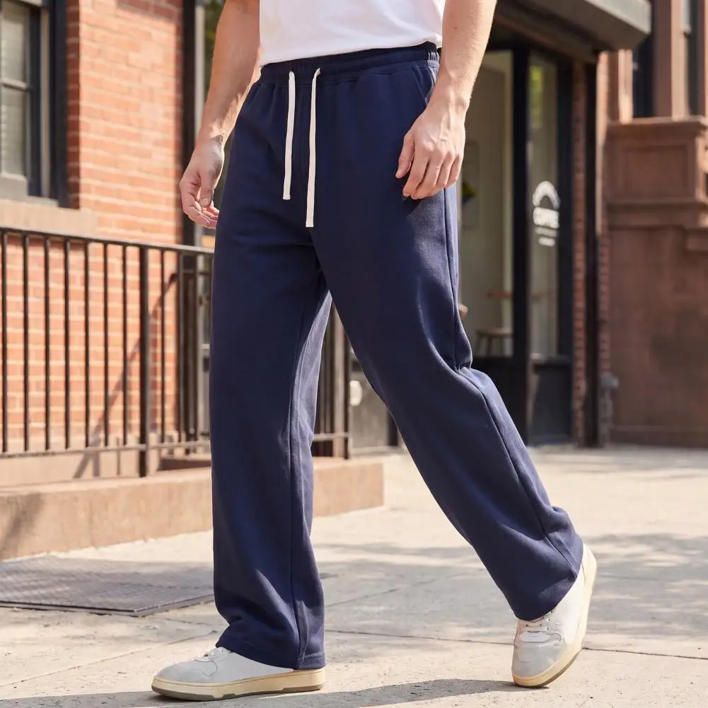 Drawstring Waist Comfort Pants Everyday Comfortable Work Pants Men's Baggy Sweatpants Loose Fit Straight Leg Trousers for Gym