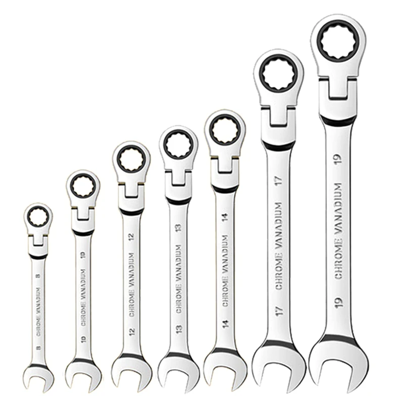 7PCS Ratcheting Wrench Set Standard Metric Combination Ratchet Wrenches Set   For Car Repair And Household Repair