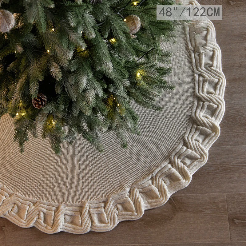 

2024 New 48 Inch Christmas Tree Skirt Decoration Christmas Decoration Knitted Christmas Gift Three Dimensional Grid Tree Skirt