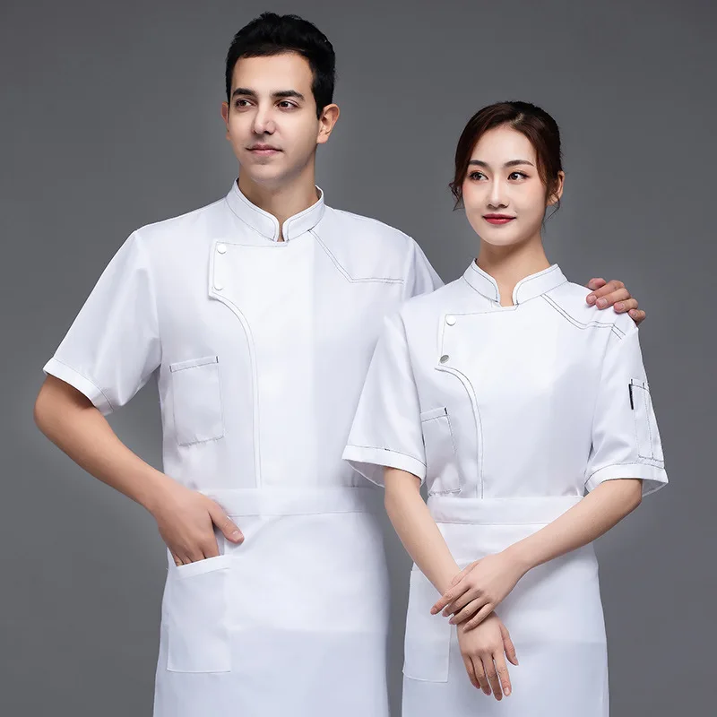 Uniforme de Chef de manga corta transpirable para hombre, ropa de trabajo de cocina de verano, ropa fina para hornear, comida occidental, Chef, Overa