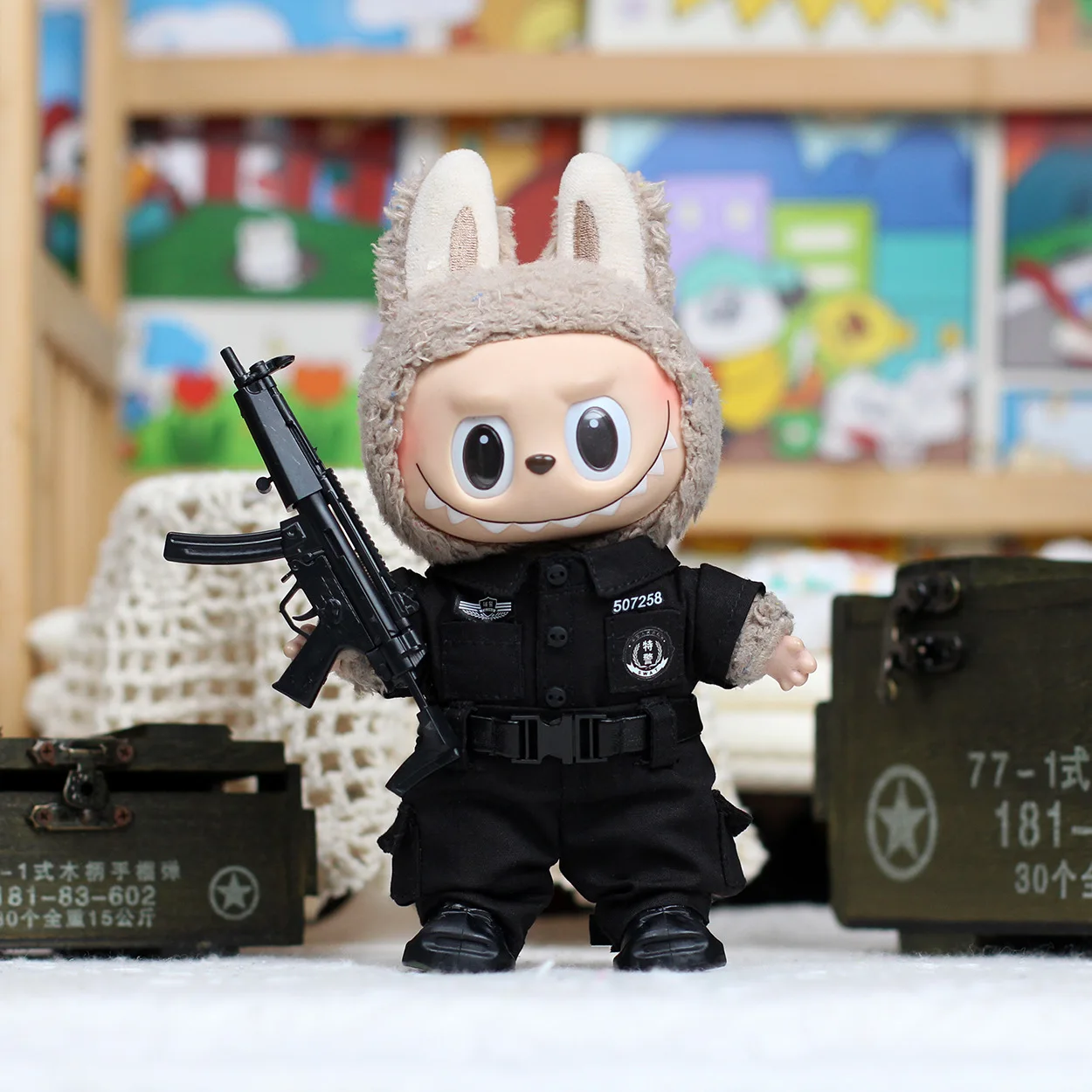 

For 17 Cm Ropa Labubu V1/v2/v3 Doll Clothes Outfit Cool swat Suit Sunglasses Police Uniform Doll Wearing for Labubu Accessories