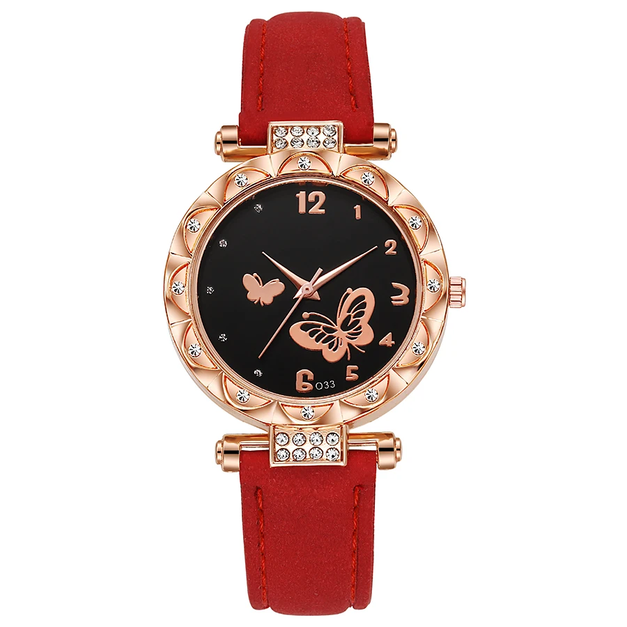 Foreign trade new product design listed abrasive leather watch butterfly series rhinestone female watch manufacturers direct sal