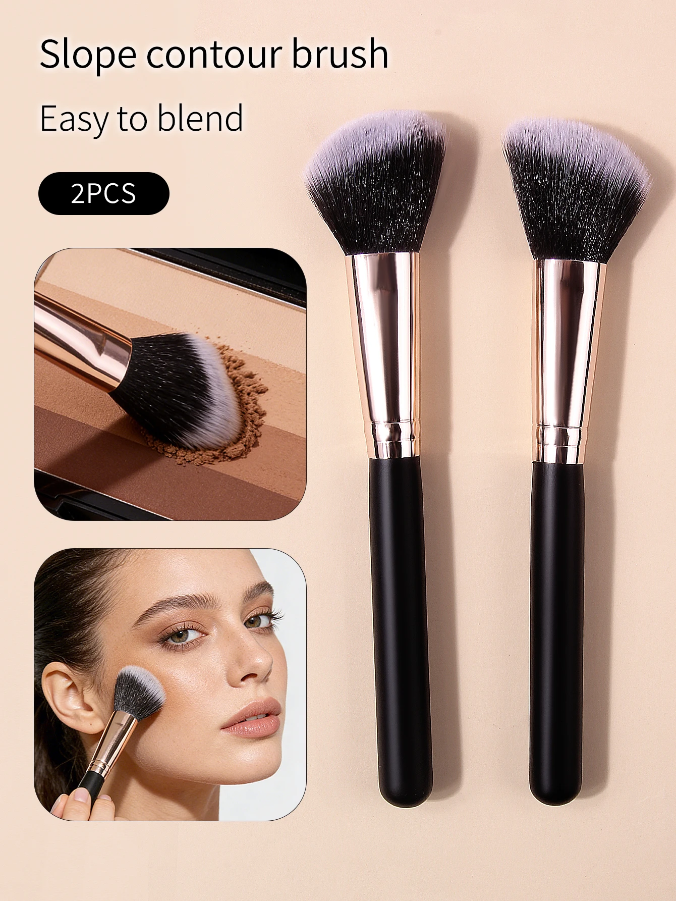 2pcs Sickle-Shaped Contouring Brush, Side Face Shadow Brush, Facial Contour Makeup Brush, Soft Bristle Blush Brush, Beauty Tools
