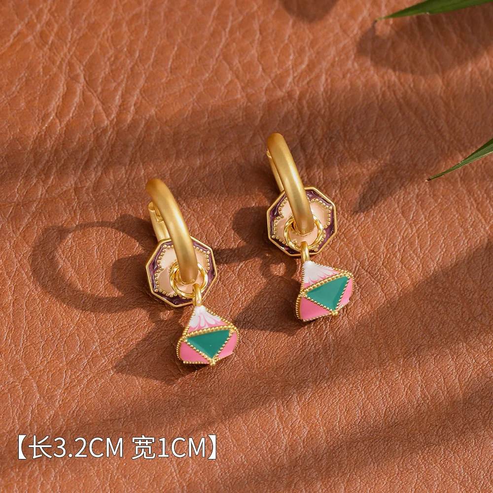 New Fashion Gold Color Hollow Earrings for Women Colorful Enamel Multiple Wear Ways Luxury Jewelry Flower Shaped Tassel Gifts