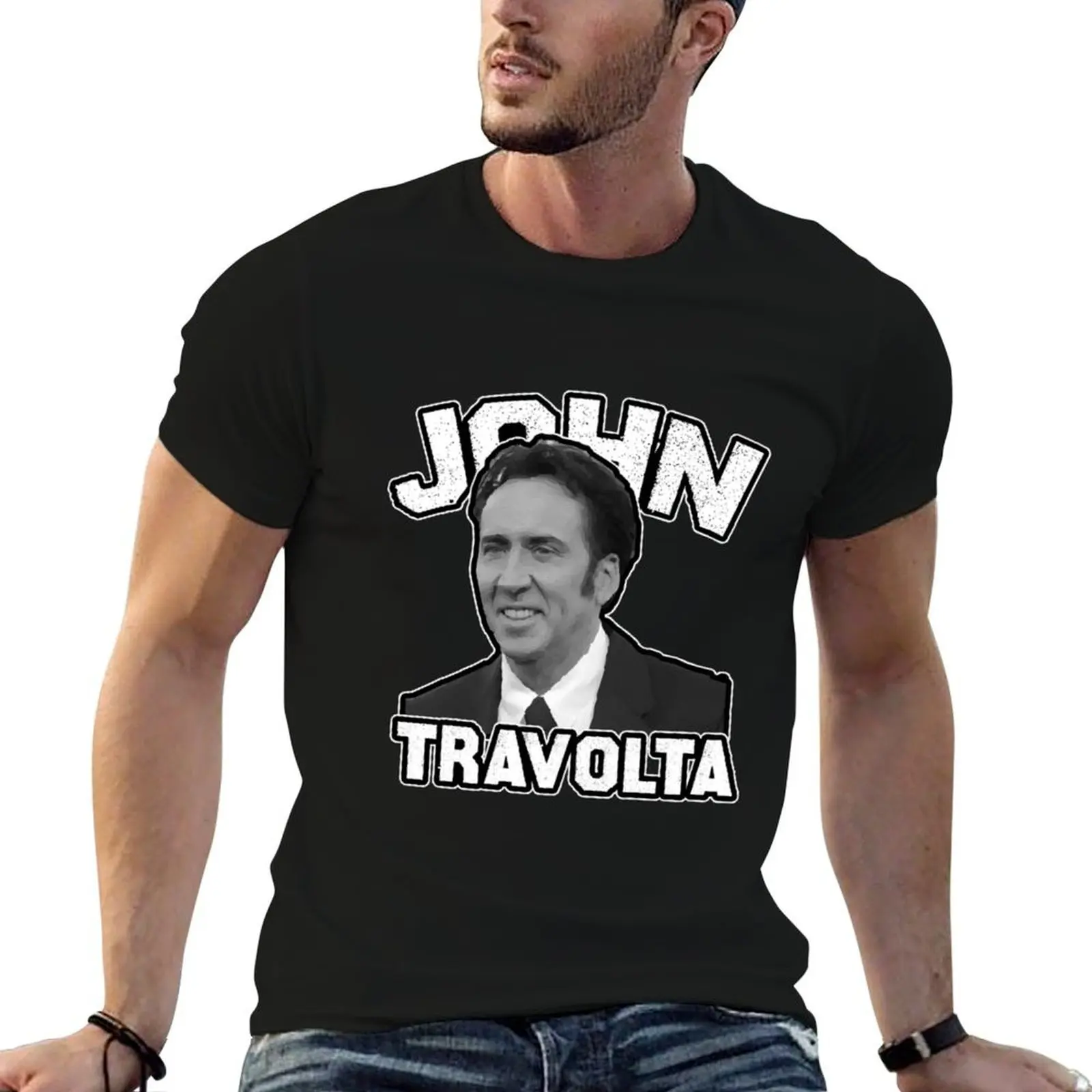 

John Travolta nicolas cage funny Meme T-Shirt man t shirts for men casual anime tshirt T-Shirt