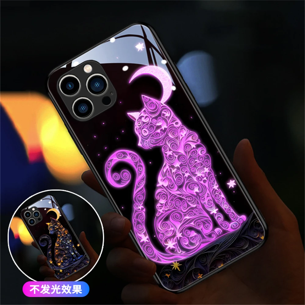 Luxuriöse Glückskatzen-Schutzhülle mit Soundsteuerung und LED-Blitzlicht, leuchtende Glasabdeckung für iPhone Air 17 E 16 E 15 14 13 12 11 Pro Max Plus – Detail 15