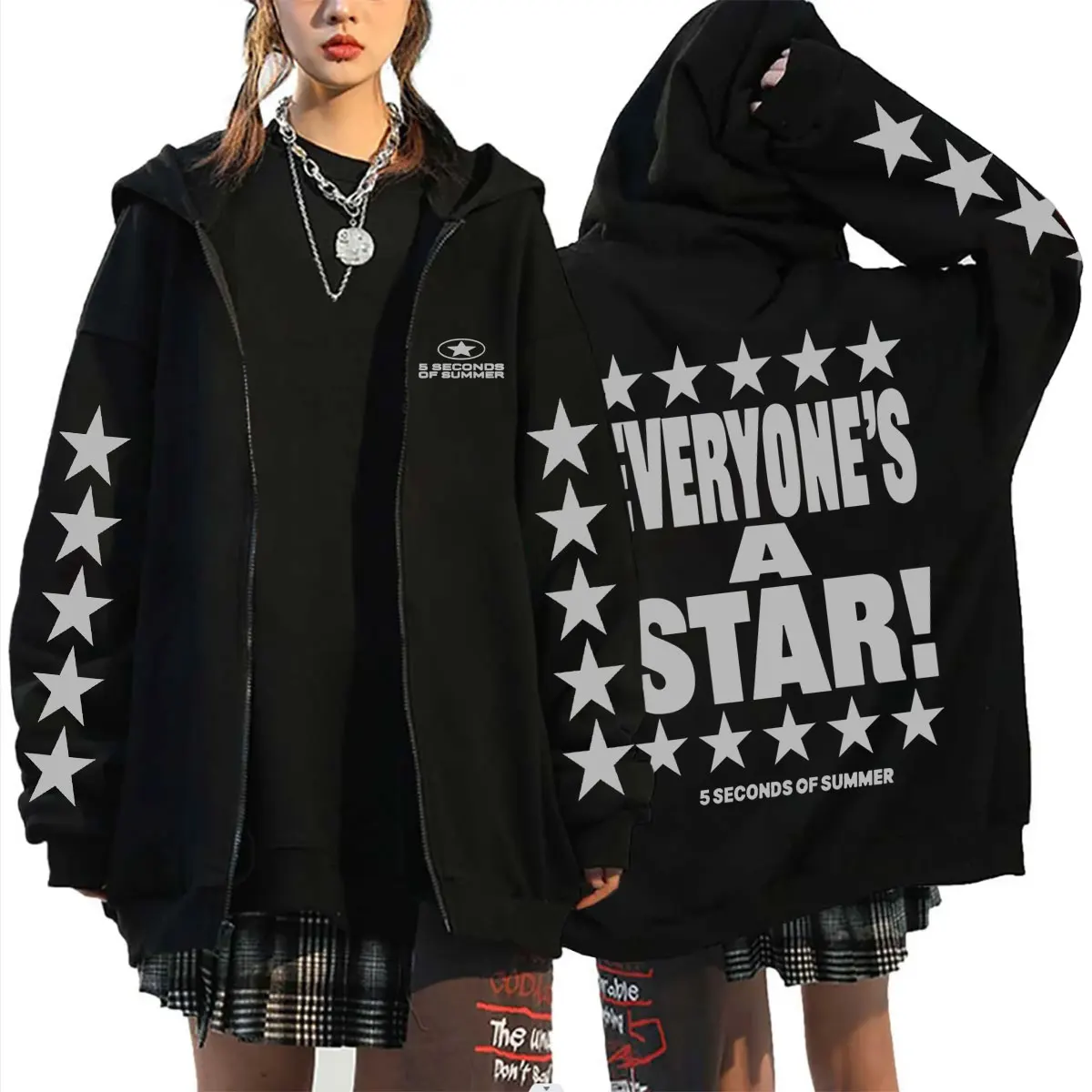 Punk Rock Band 5 Seconds of Summer Everyone's A Star Zipper Hoodie Men Women Fashion Gothic Oversized Zip Up Jacket Sweatshirt