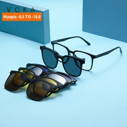 VCKA Clamshell Magnetic Suction Myopia Sunglasses Cover Mirror Men Women Polarizing Frame 5 in 1 Magnet Clip Piece -0.5 -6.0