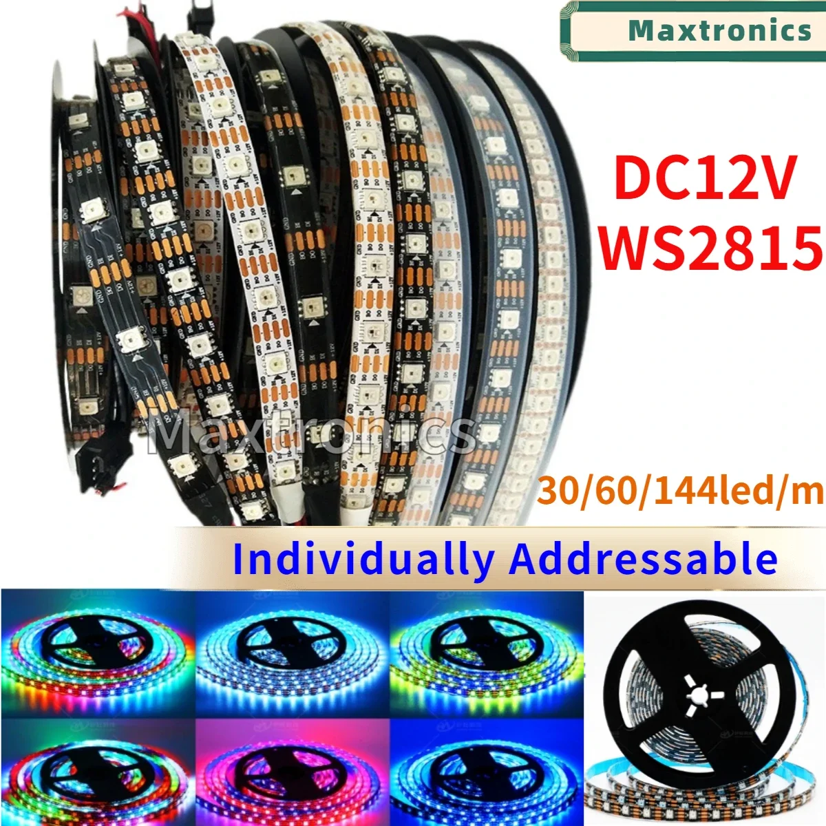 

DC12V WS2815 RGB LED Strip Light Individually Addressable SMD5050 30/60/144led/m Black/White PCB IP30/IP65/IP67 Smart Pixel Lamp