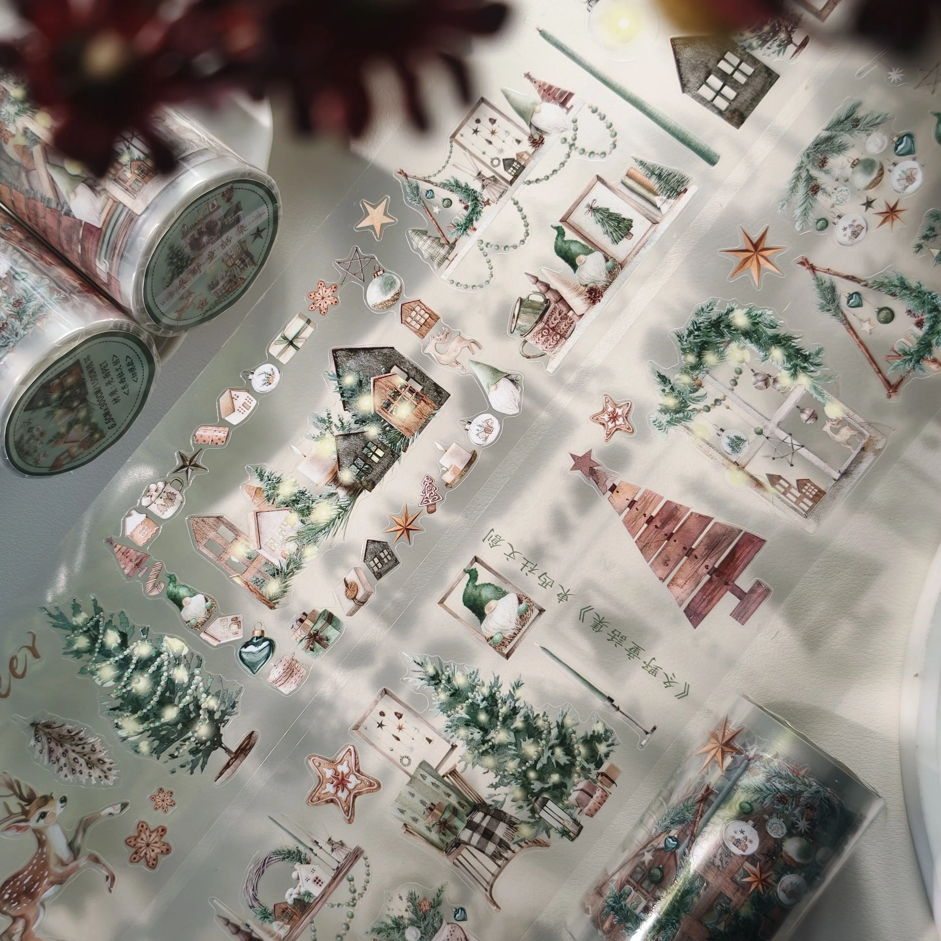 West South Studio Vintage Winter Christmas Girl Washi PET Tape Planner DIY Card Making Scrapbooking Plan Decorative Sticker