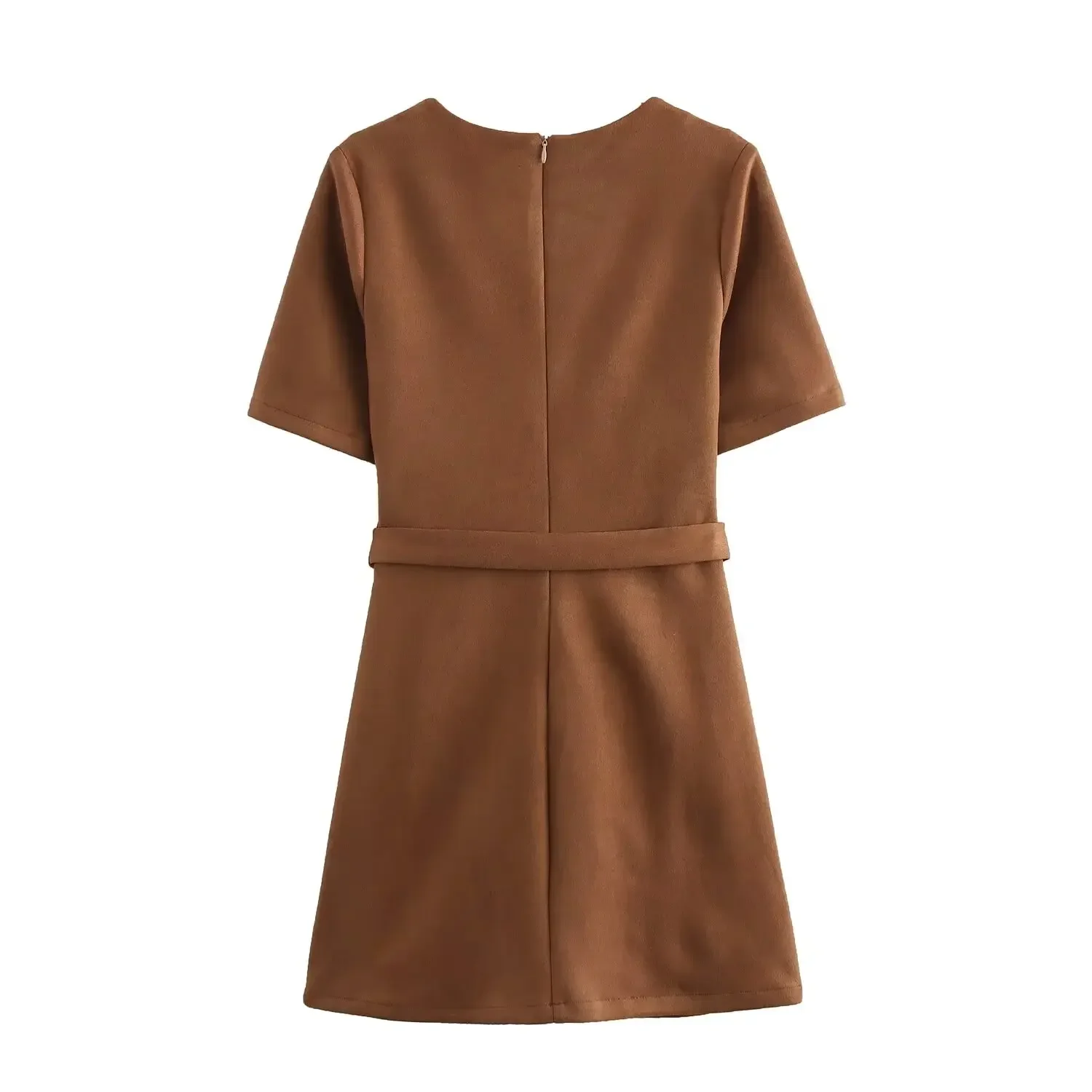 Dames elegante mini-avondjurk met riem bruin O-hals korte mouw feest nieuw in jurken dameskleding 4344157