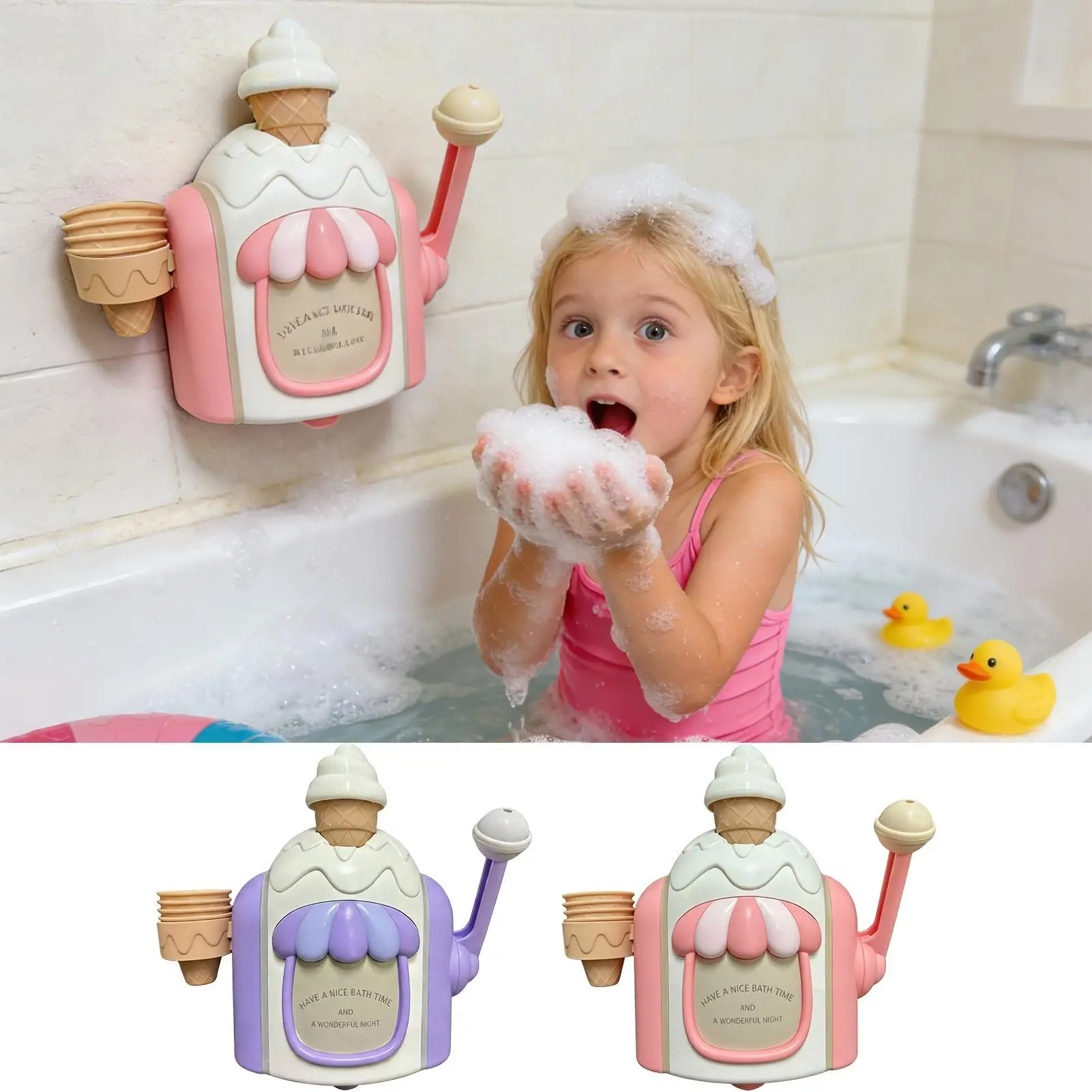 Máquina de Sorvete de Banho com Bolhas, Brinquedo Educacional de Água para Brincadeiras de Faz de Conta, Brinquedo de Banho de Sorvete, Máquina de Bolhas para Banho para Chuveiro, Piscina e Uso Interno
