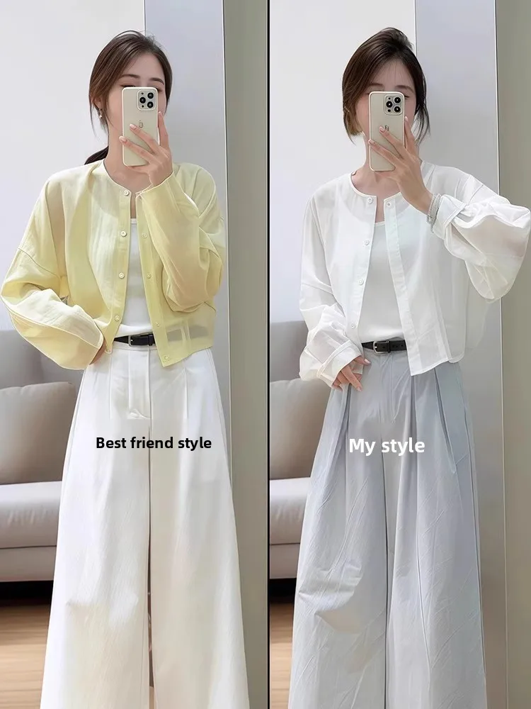 

Cool Sensation Linen Women's Long Sleeve Sun Protection Shirt Thin Casual Cardigan Top Summer Short Outerwear