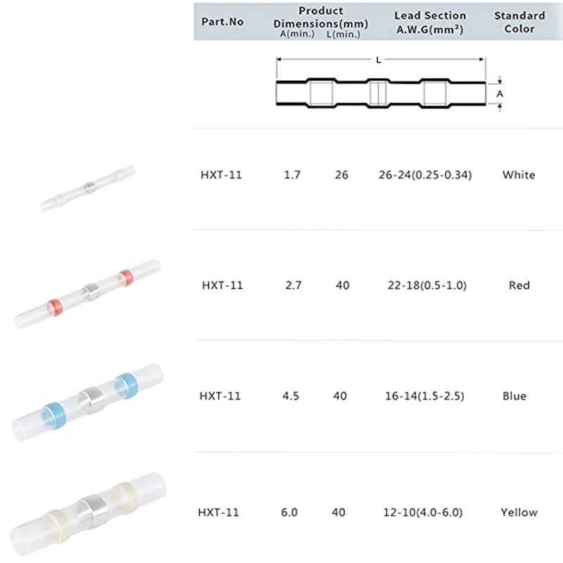 50/100/250 Uds. Terminales de conexión termorretráctiles mixtos tubo de manga de soldadura impermeable Kit de conectores de empalme aislados de cable eléctrico