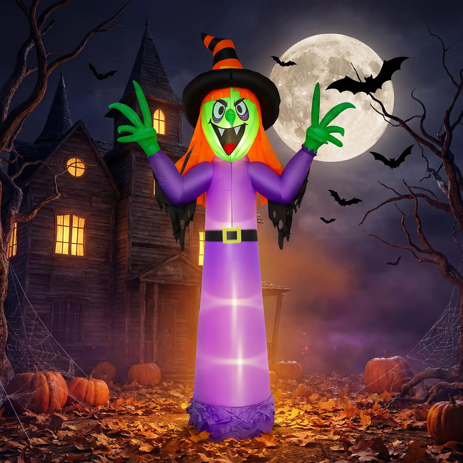 360Cm Tall Inflatable Halloween Witch Decoration Spooky Outdoor Yard Decor With Hat Taffeta Fabric For Spooky House Party