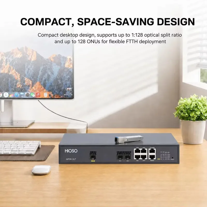 HiOSO new product 1PON OLT HA7301GD-ADC modular MINI 1 port GPON OLT plug and play, easy installation, support OEM ODM