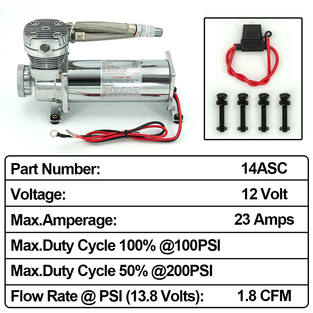 Kit de bomba de compresor de suspensión neumática, Universal 3/8NPT 1/4NPT 200PSI 480C 12V, Cromo/negro