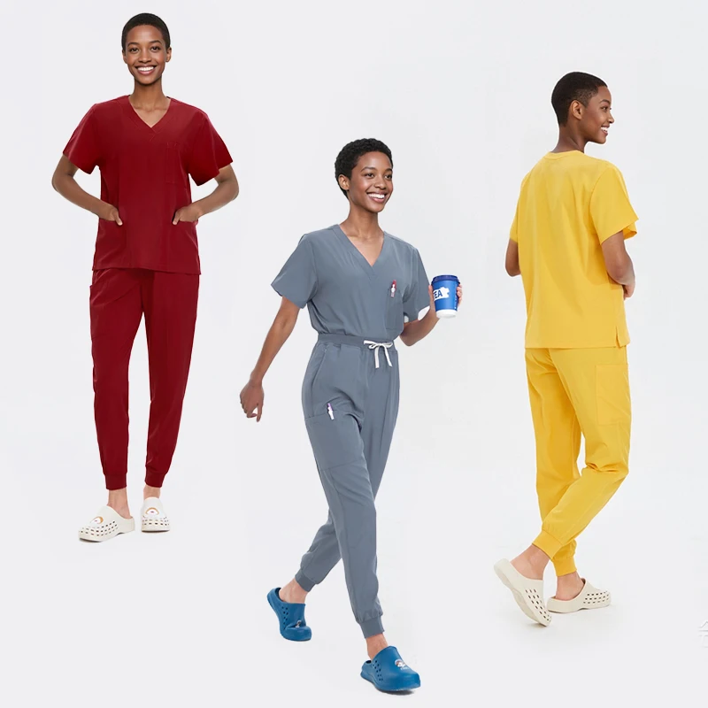 폴리 에스터 여성 간호사 스크럽 세트 의료 유니폼 병원 의사 복장 치과 진료소 스크럽 세트 미용실 의류 S2103