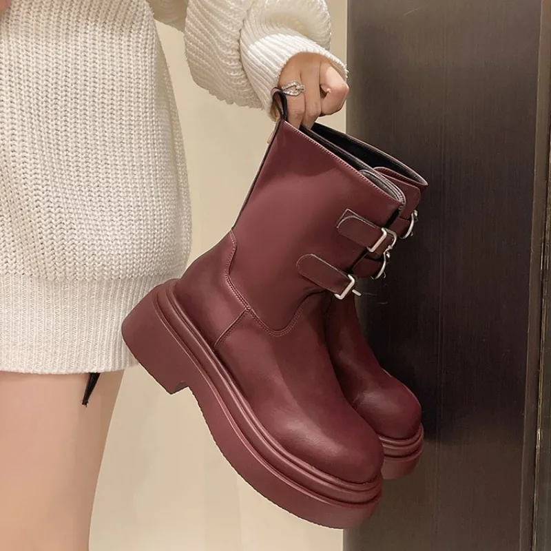 

Ankle Mid Heels Chelsea Boots Winter New Fashion Platform Women Zipper Shoes Goth Casual Motorcycle Boots Women Thick Shoes 2025