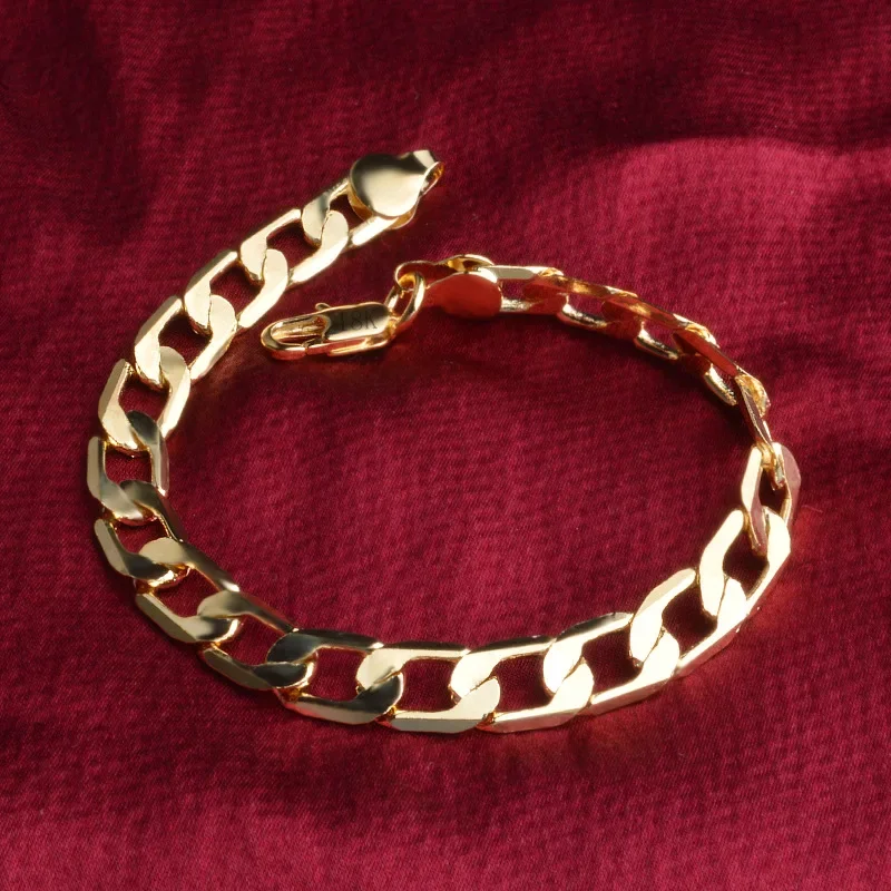 925 sterling silver 18K gold plated 8MM geometry Chain Bracelets for Women men Fashion Party Wedding Accessories Jewelry Gifts