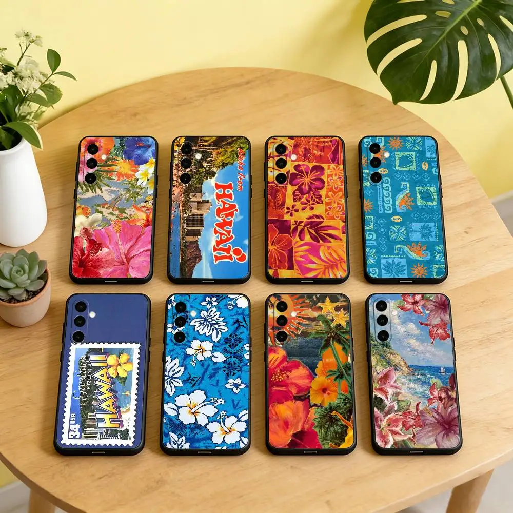 Vintage Hawaii Summer Beach Phone Case Black Silicone Soft For Samsung Galaxy A73,A72,A71,A70,A53,A52,A51