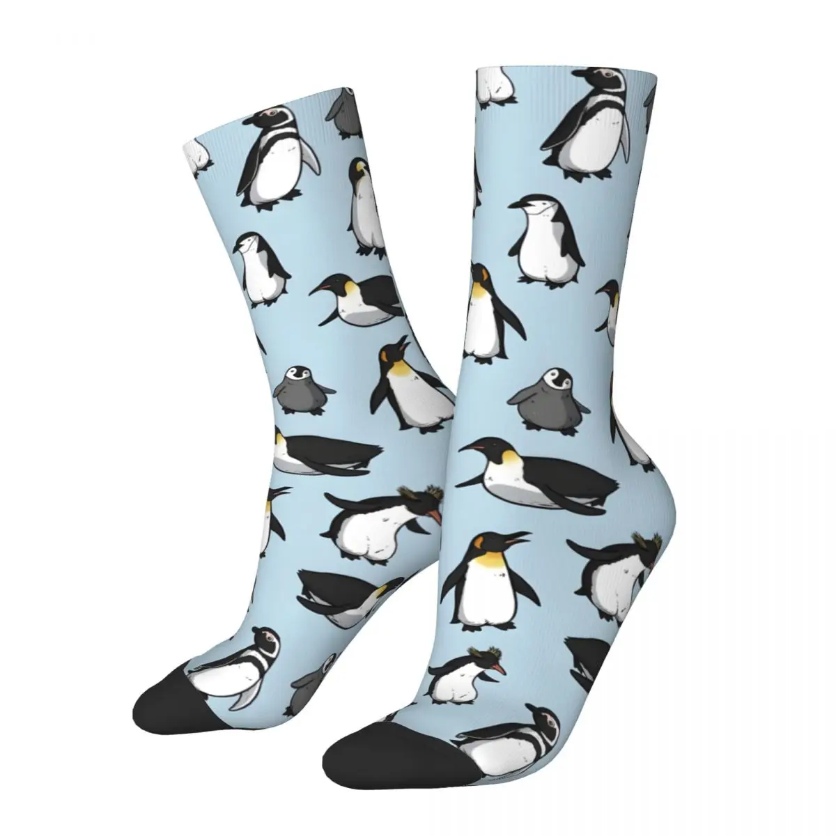 Men's Penguin Pattern Crew Socks, Retro, Harajuku, Street Style, Novidade, Bonito