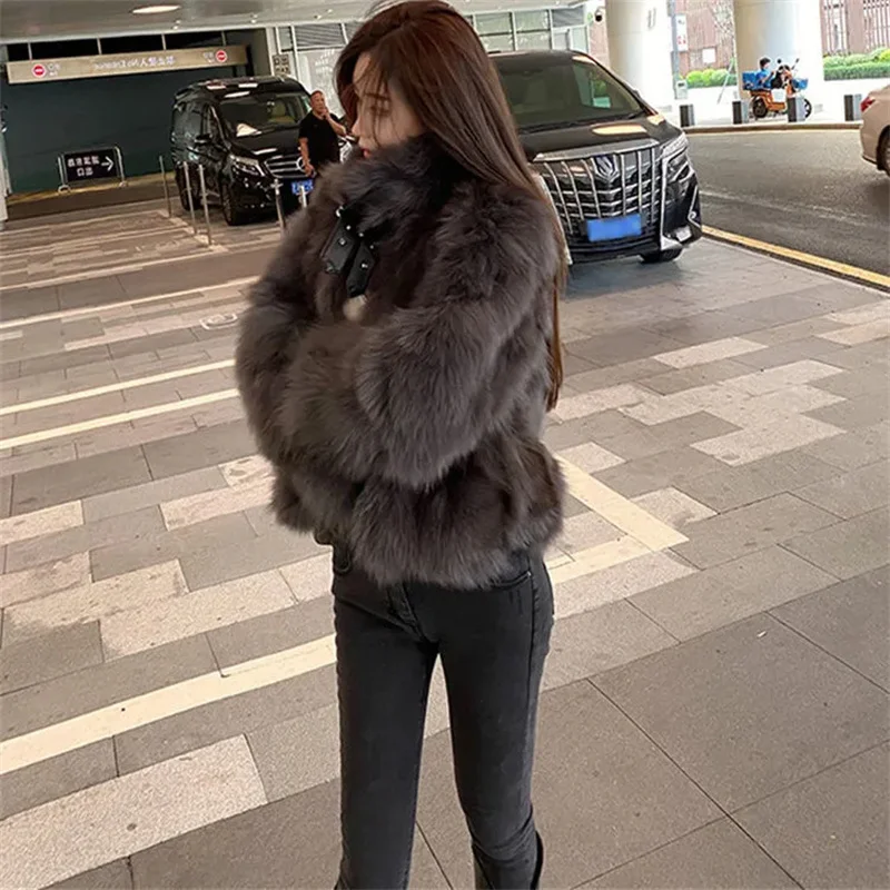 2024 Autumn/Winter Female New Imitation Fox Fur Grass Coat Women's Short Christmas Robe Look Thin Young Hairy Coat Warm Cardigan