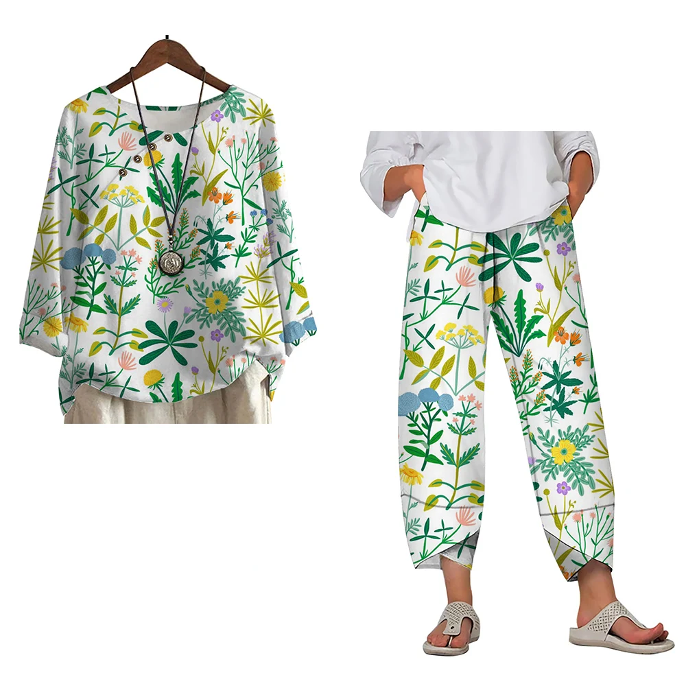 

CLOOCL Floral Blouse Pants Spring Summer Dandelion Flower 3D Printing Long Sleeve Top and Trousers Two Piece Suits Oversized