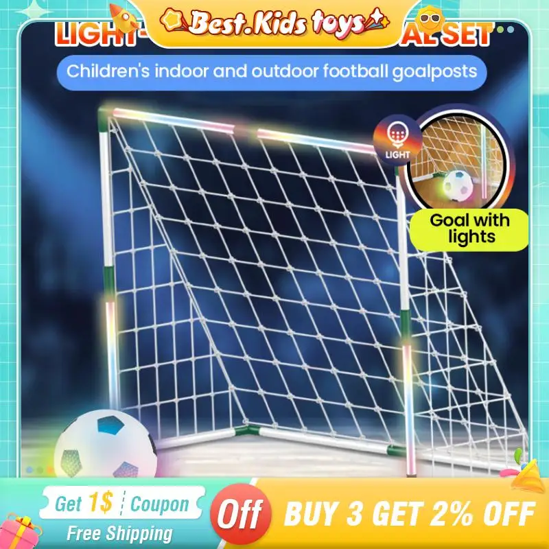 

Children's Double Football Door With Lights Dummy Obstacle Soccer Goal Set Indoor Outdoor Boy Kids Sports Interactive Toys Game