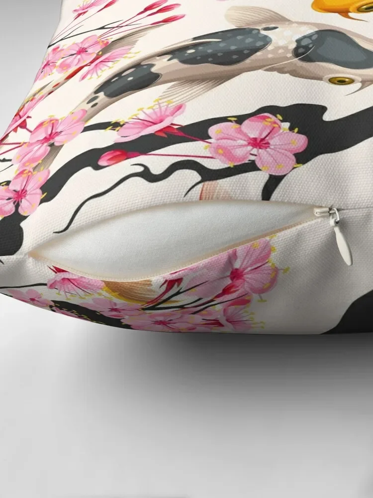 Koi Carp with Sakura Plant Throw Pillow Couch Cushions Cushions For Sofa Luxury Pillow Cover