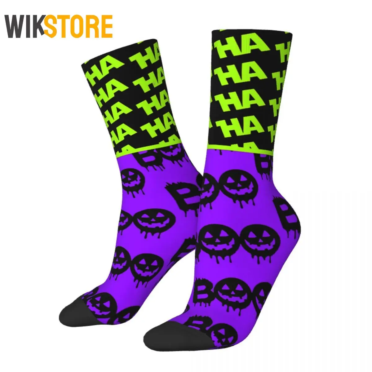 Funny Crazy Sock for Men Women Male Green Boo Hip Hop Harajuku Halloween Crew Sock Novelty Running Sport Socks