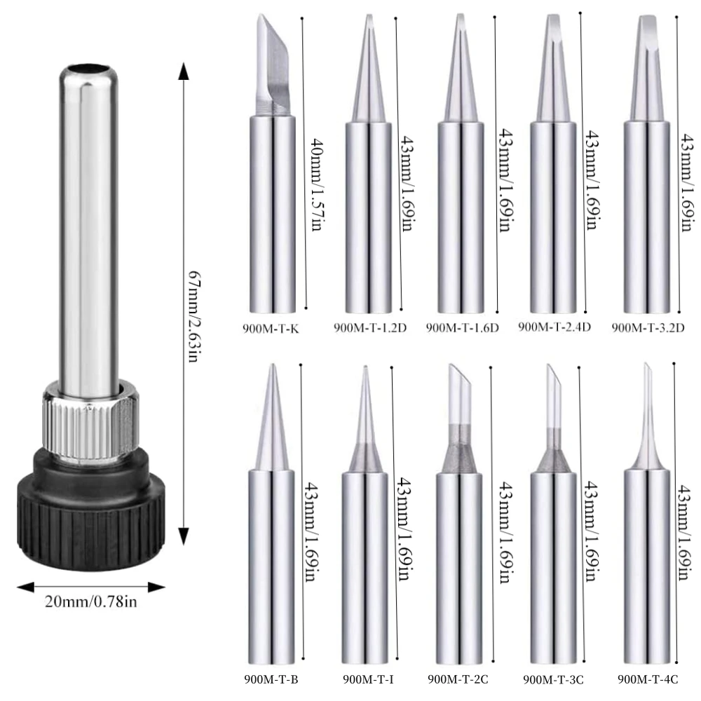 10Pcs Soldering Iron Tips 900M Lead-Free Solder Iron Tip Replaceable Soldering Tip with Welding Sleeve for Soldering Station