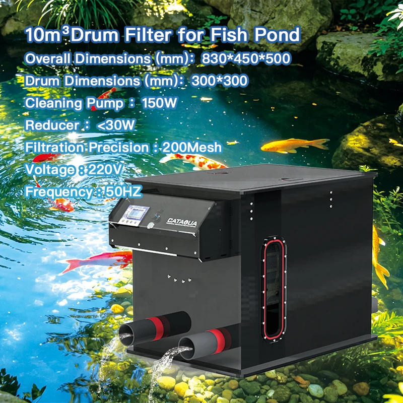 5-10m³/h Precision 200 Mesh Fine Filtration Pond Drum Filter For Professional Koi Ponds And Water Quality Management