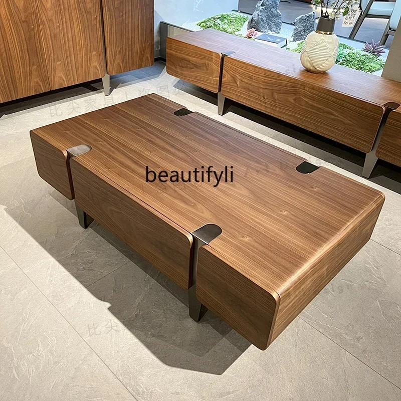 FItalian minimalist rectangular coffee table walnut color living room solid wood home light luxury large flat