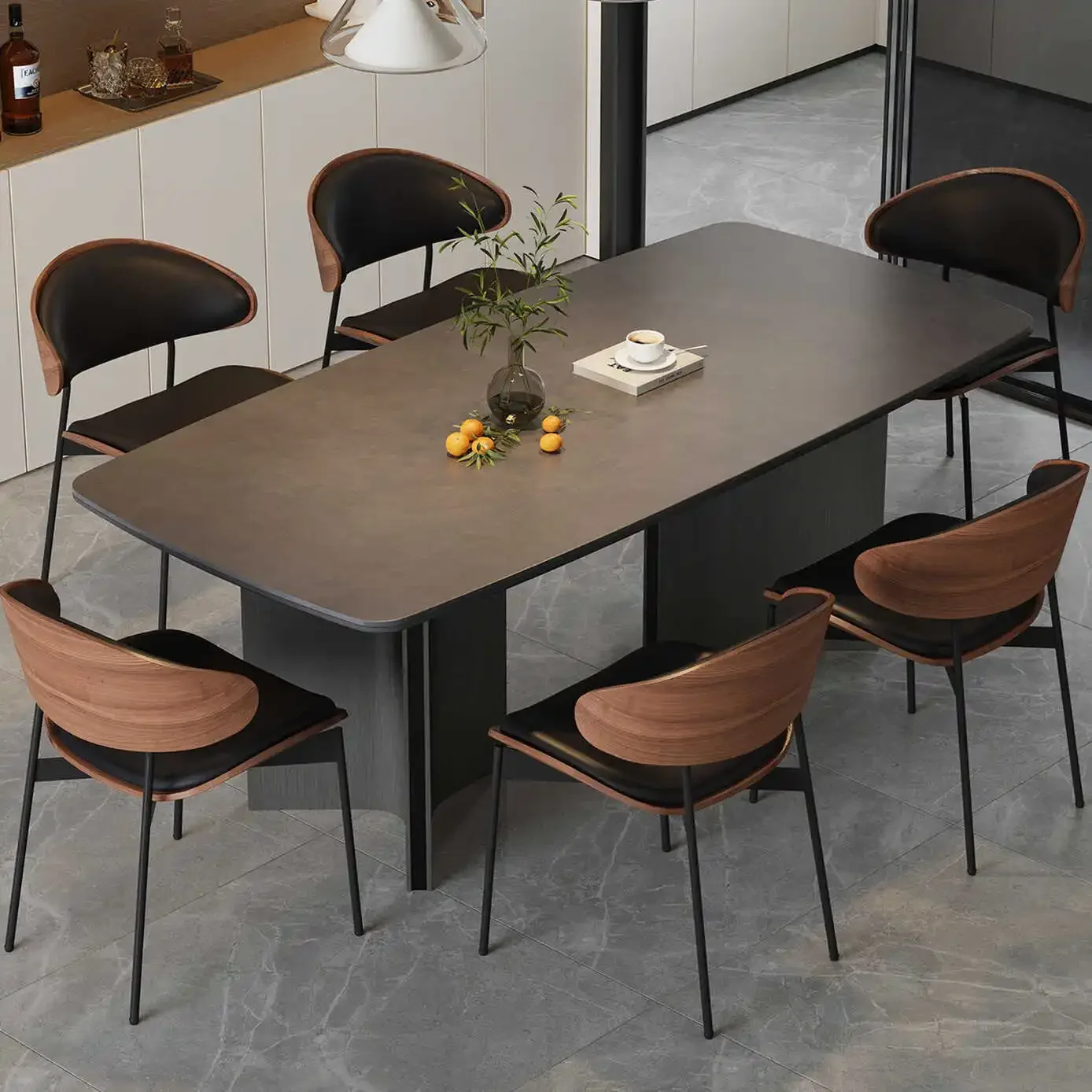 Italian minimalist dining table and chair combination modern household rectangular rock slab restaurant large apartment table